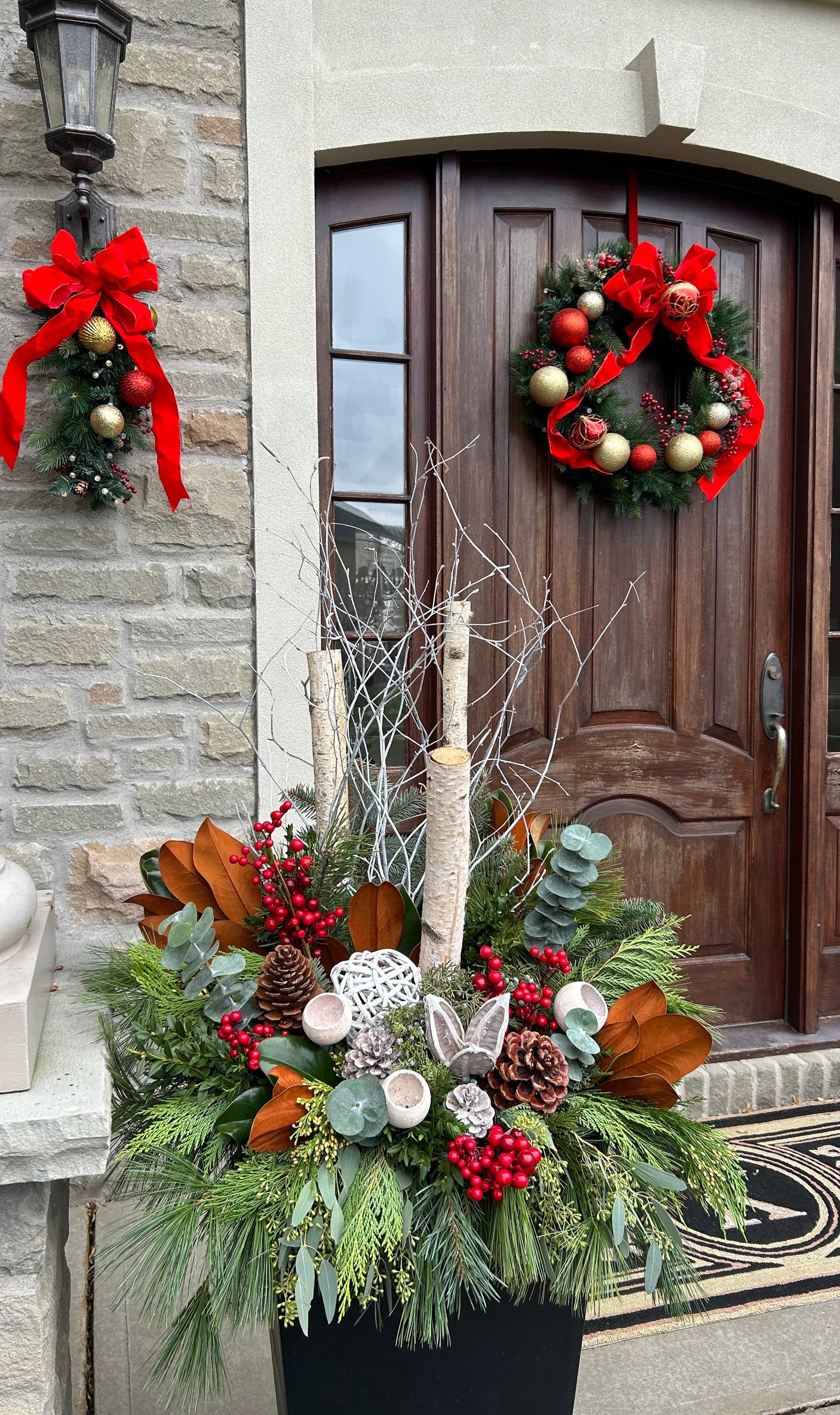 This is a 15 inch square planter with white birch branches